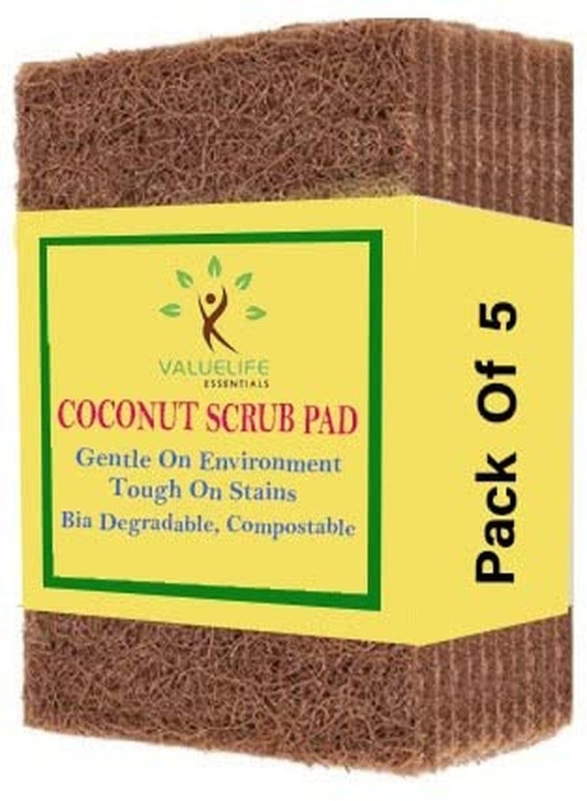 Value Life Coconut Coir Scrubber 4"x3" (Pack of 5), 100% Pure Coconut Coir Scrubber